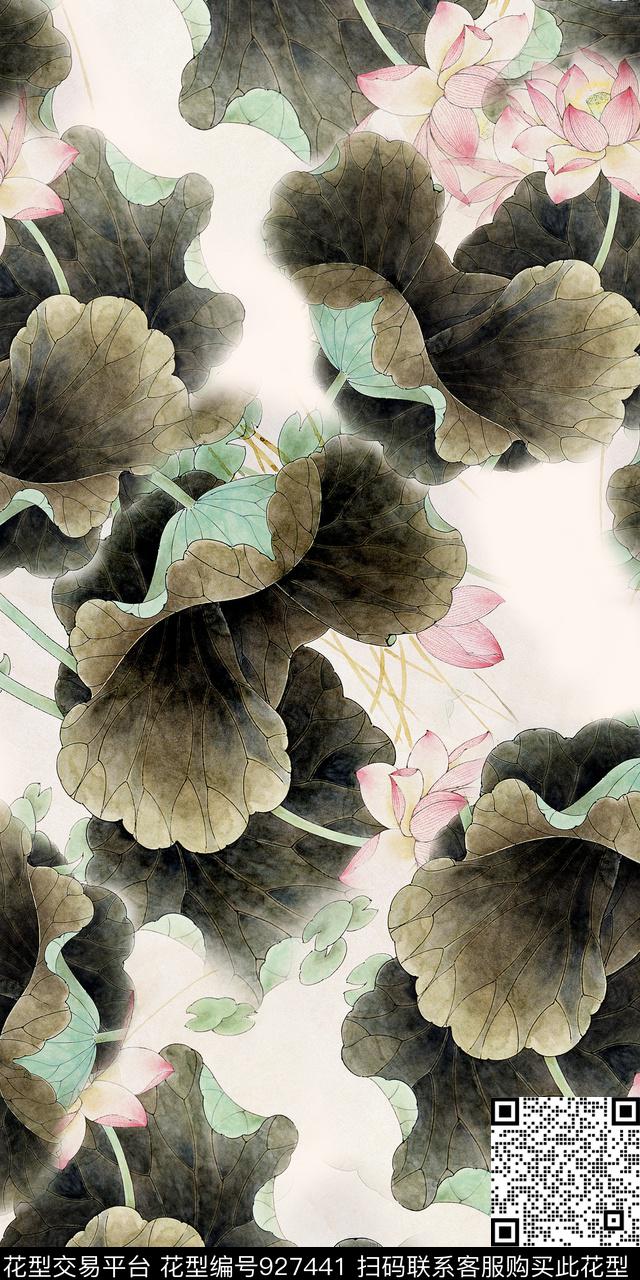 花卉荷花3D立体数码印花华亿平台下载（图片编号: 927441） - 瓦栏（Walan）
