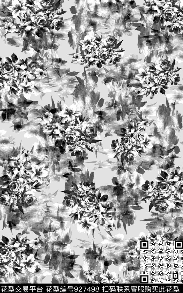 男装抽象花卉水墨风数码印花华亿平台下载（图片编号: 927498） - 瓦栏（Walan）