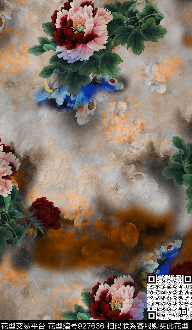 旗袍香云纱复古数码印花华亿平台下载（图片编号: 927636） - 瓦栏（Walan）