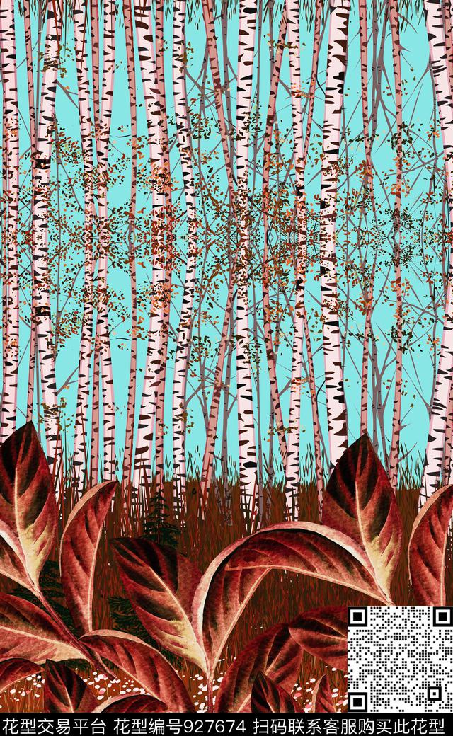 定位花绿植树叶树干数码印花华亿平台下载（图片编号: 927674） - 瓦栏（Walan）