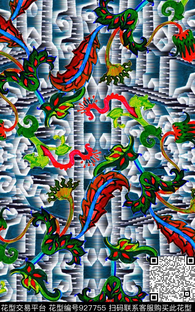 数码华亿平台花卉民族风数码印花华亿平台下载（图片编号: 927755） - 瓦栏（Walan）