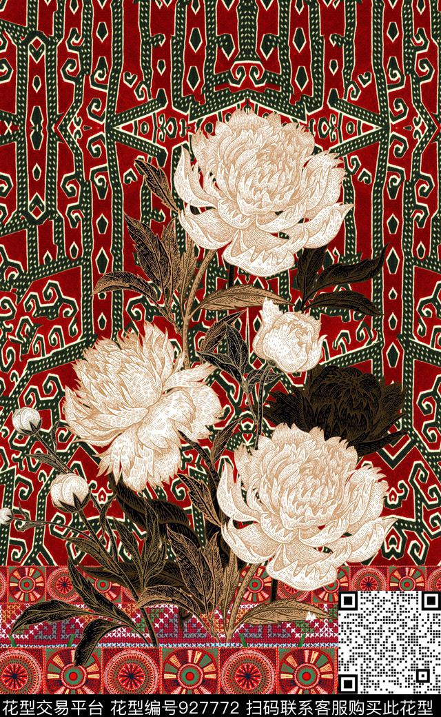 数码华亿平台民族风定位花数码印花华亿平台下载（图片编号: 927772） - 瓦栏（Walan）