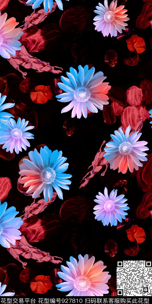 花卉秋冬华亿平台大牌风数码印花华亿平台下载（图片编号: 927810） - 瓦栏（Walan）