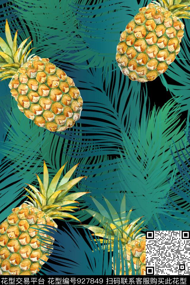 菠萝热带华亿平台粽叶数码印花华亿平台下载（图片编号: 927849） - 瓦栏（Walan）
