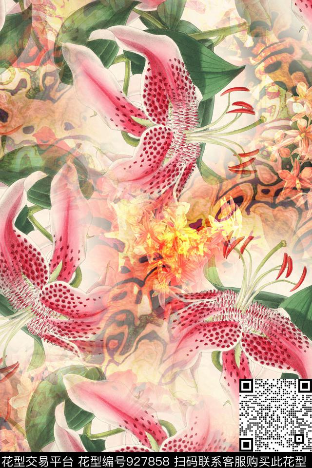 大花水彩花卉彩底花卉数码印花华亿平台下载（图片编号: 927858） - 瓦栏（Walan）