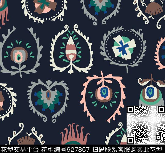 民族风传统华亿平台变形花卉传统印花华亿平台下载（图片编号: 927867） - 瓦栏（Walan）
