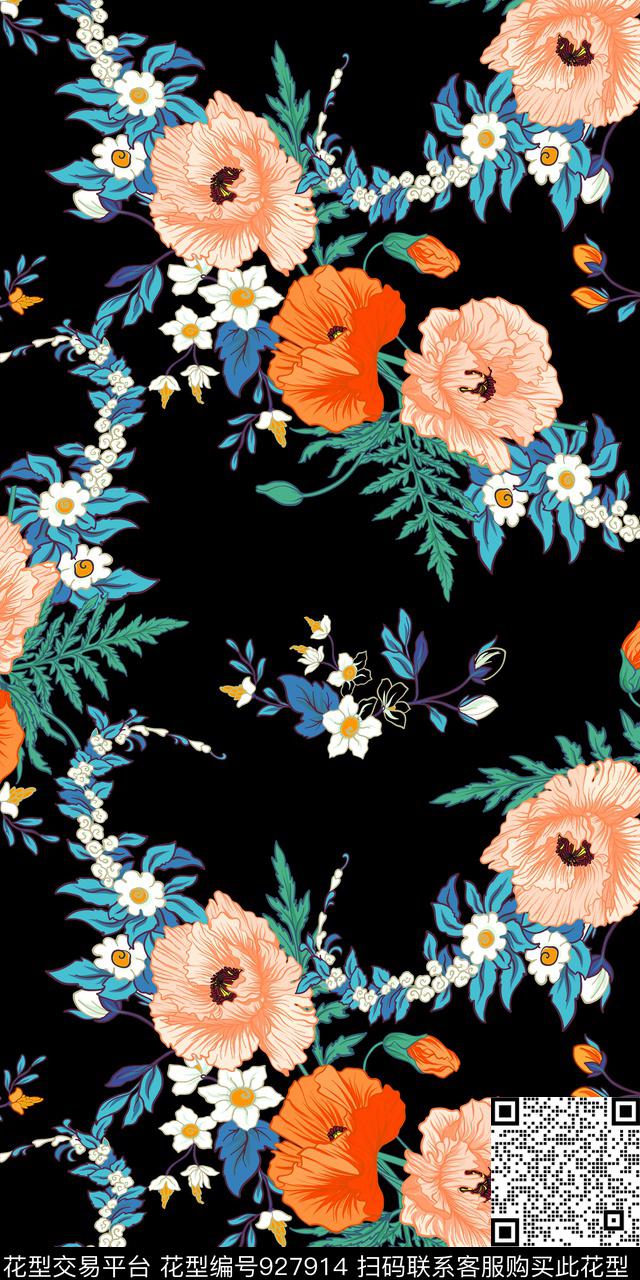 花卉菊花秋冬华亿平台数码印花华亿平台下载（图片编号: 927914） - 瓦栏（Walan）