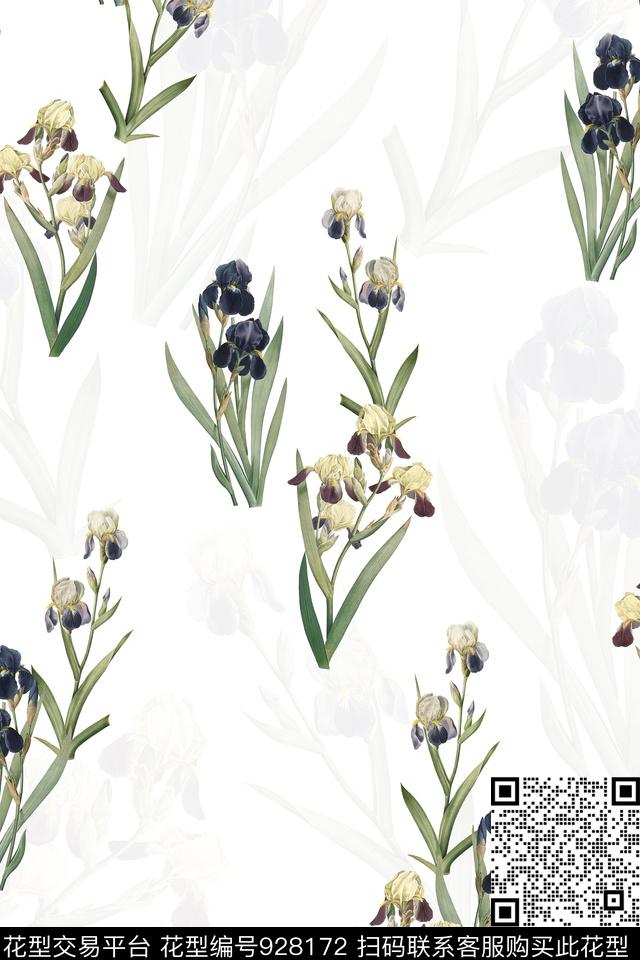 花卉兰花清爽底花卉数码印花华亿平台下载（图片编号: 928172） - 瓦栏（Walan）