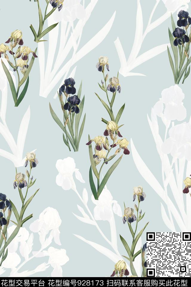 花卉兰花清爽底花卉数码印花华亿平台下载（图片编号: 928173） - 瓦栏（Walan）