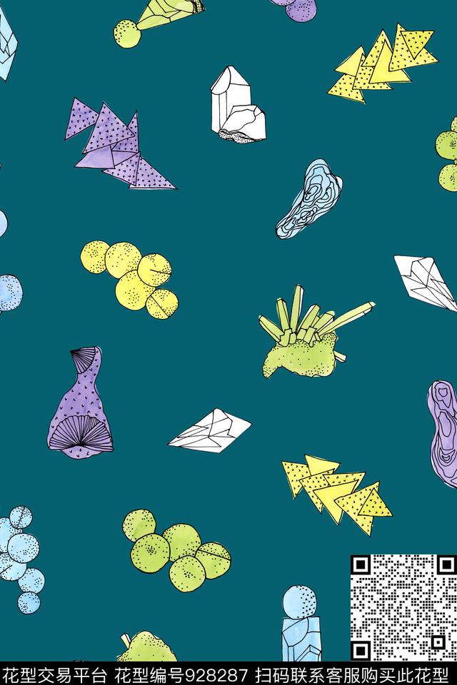 线条几何水彩花卉数码印花华亿平台下载（图片编号: 928287） - 瓦栏（Walan）
