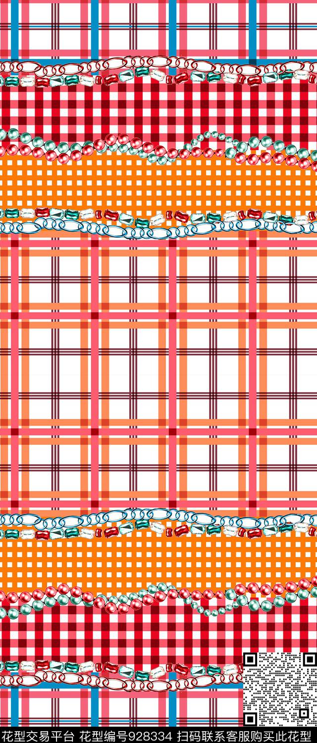 格子珠宝宝石混合拼接传统印花华亿平台下载（图片编号: 928334） - 瓦栏（Walan）