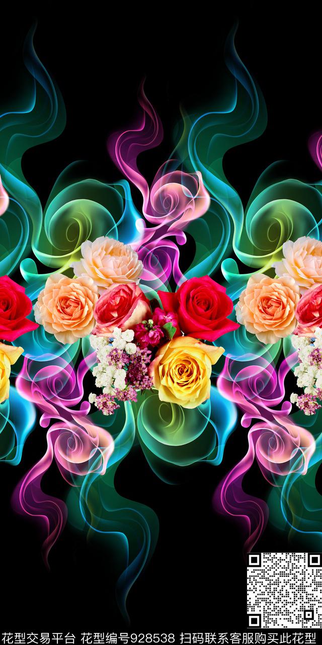 花卉定位花炫彩数码印花华亿平台下载（图片编号: 928538） - 瓦栏（Walan）