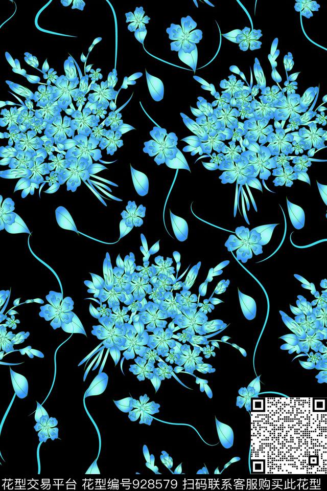 线条几何花卉数码印花华亿平台下载（图片编号: 928579） - 瓦栏（Walan）