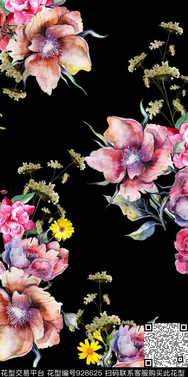 大花花卉小雏菊数码印花华亿平台下载（图片编号: 928625） - 瓦栏（Walan）