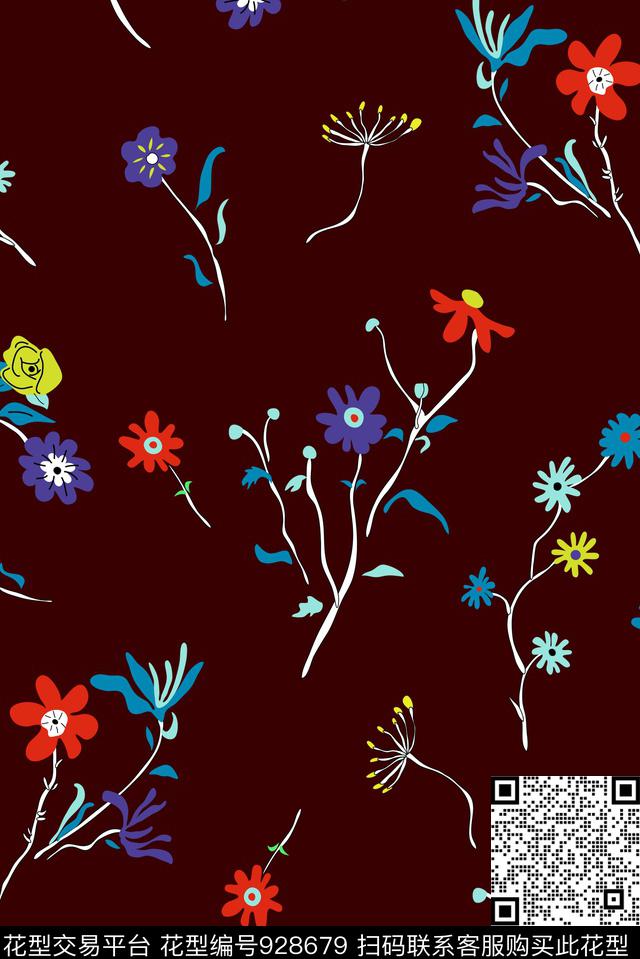 花卉小碎花文艺传统印花华亿平台下载（图片编号: 928679） - 瓦栏（Walan）