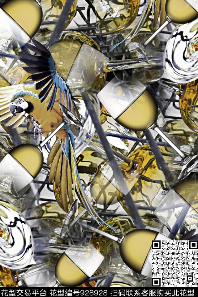 几何男装肌理鸟数码印花华亿平台下载（图片编号: 928928） - 瓦栏（Walan）