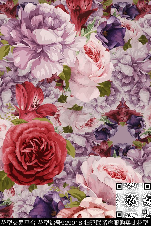 大花水彩花卉彩底花卉数码印花华亿平台下载（图片编号: 929018） - 瓦栏（Walan）
