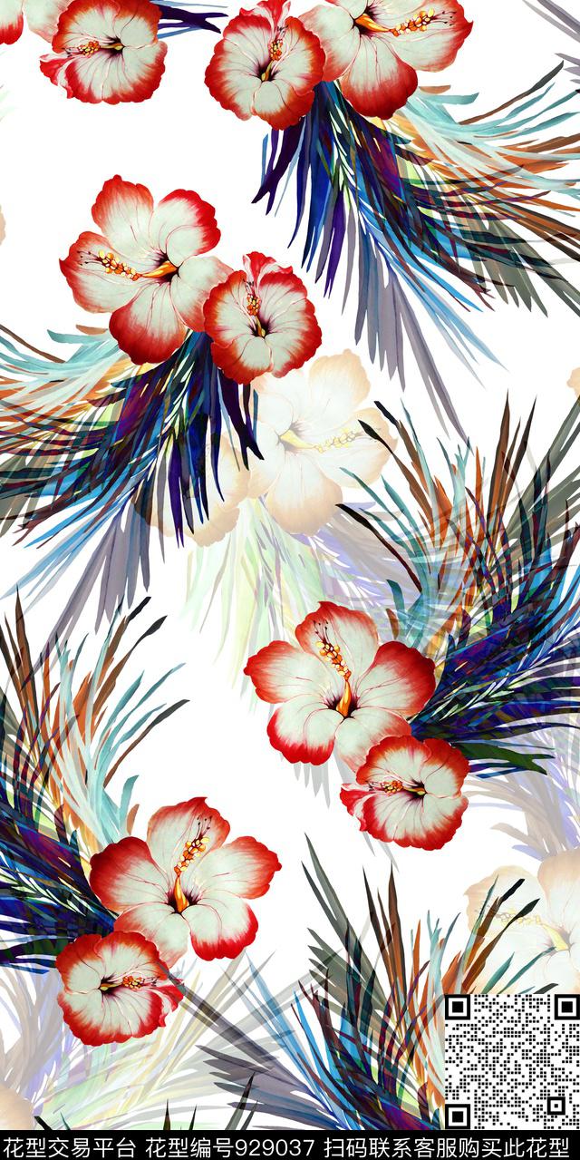花卉抽象羽毛数码印花华亿平台下载（图片编号: 929037） - 瓦栏（Walan）