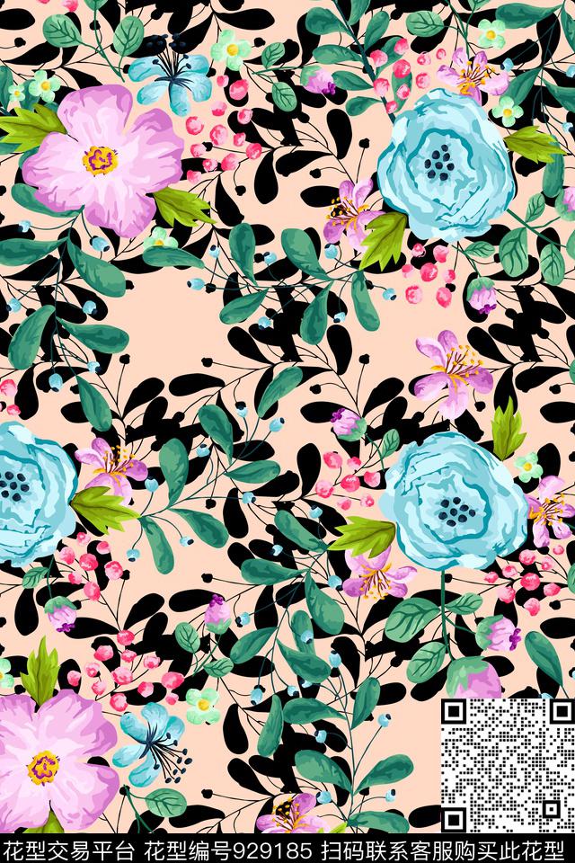 水彩花卉彩底花卉手绘花卉数码印花华亿平台下载（图片编号: 929185） - 瓦栏（Walan）
