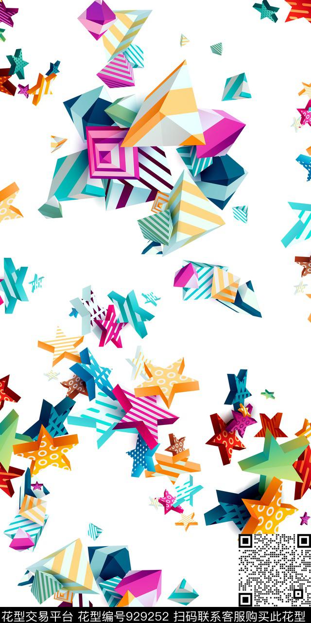 线条趣味几何数码印花华亿平台下载（图片编号: 929252） - 瓦栏（Walan）