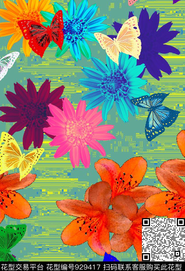 创意炫彩花卉数码印花华亿平台下载（图片编号: 929417） - 瓦栏（Walan）