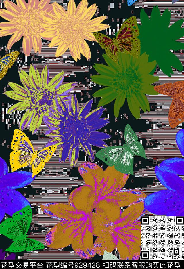 创意炫彩花卉数码印花华亿平台下载（图片编号: 929428） - 瓦栏（Walan）