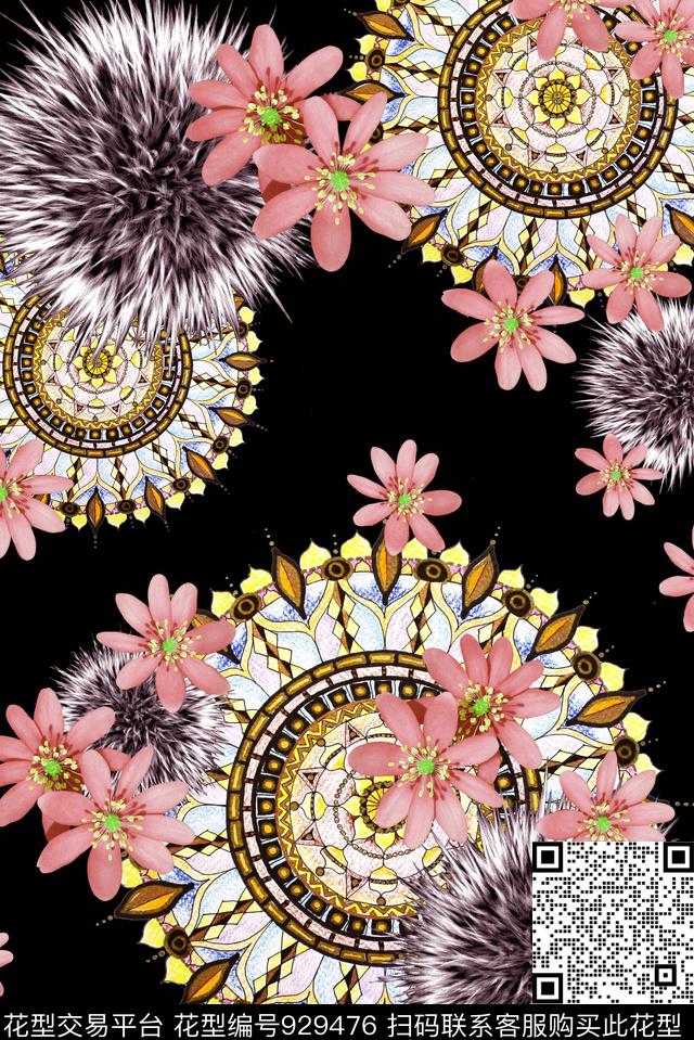 蒲公英民族风休闲数码印花华亿平台下载（图片编号: 929476） - 瓦栏（Walan）