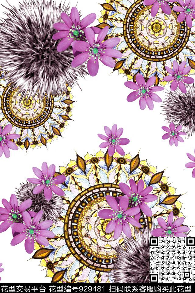 蒲公英民族风休闲数码印花华亿平台下载（图片编号: 929481） - 瓦栏（Walan）