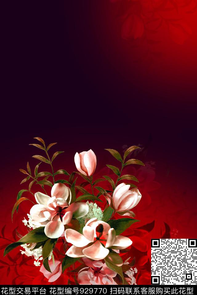花卉定位花女装数码印花华亿平台下载（图片编号: 929770） - 瓦栏（Walan）