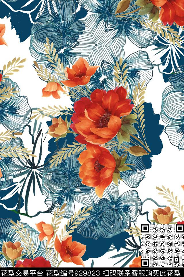 花卉小碎花女装数码印花华亿平台下载（图片编号: 929823） - 瓦栏（Walan）