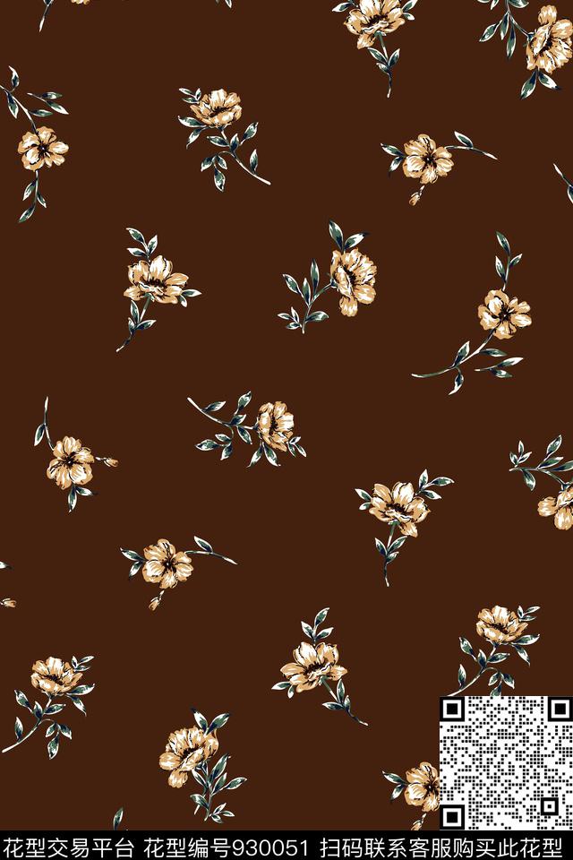 花卉黑底花卉小碎花数码印花华亿平台下载（图片编号: 930051） - 瓦栏（Walan）