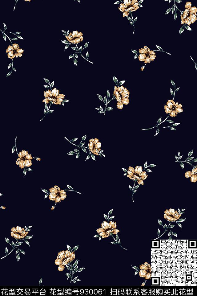 花卉黑底花卉小碎花数码印花华亿平台下载（图片编号: 930061） - 瓦栏（Walan）