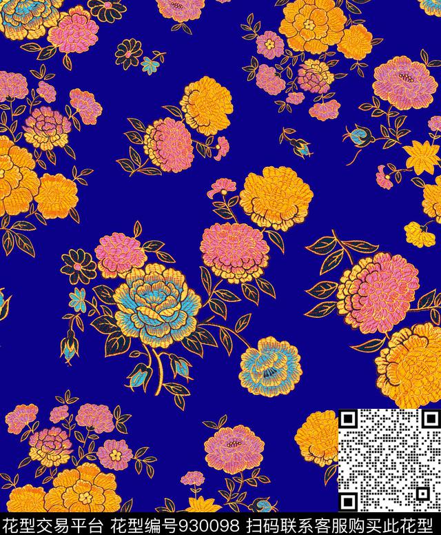 花卉牡丹中国风数码印花华亿平台下载（图片编号: 930098） - 瓦栏（Walan）