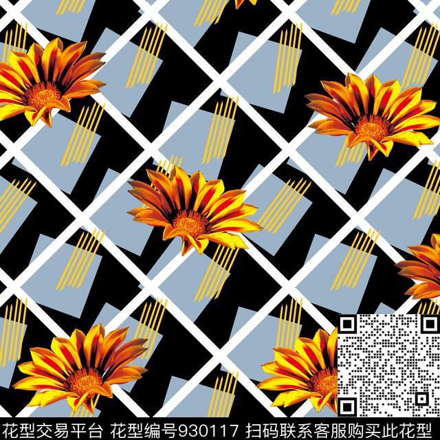 创意花卉格子数码印花华亿平台下载（图片编号: 930117） - 瓦栏（Walan）