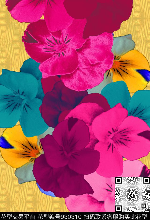 创意炫彩鲜花数码印花华亿平台下载（图片编号: 930310） - 瓦栏（Walan）
