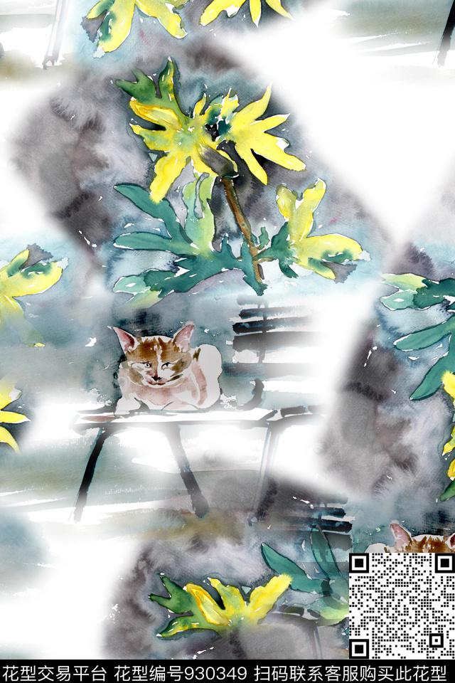 绘画猫艺术数码印花华亿平台下载（图片编号: 930349） - 瓦栏（Walan）