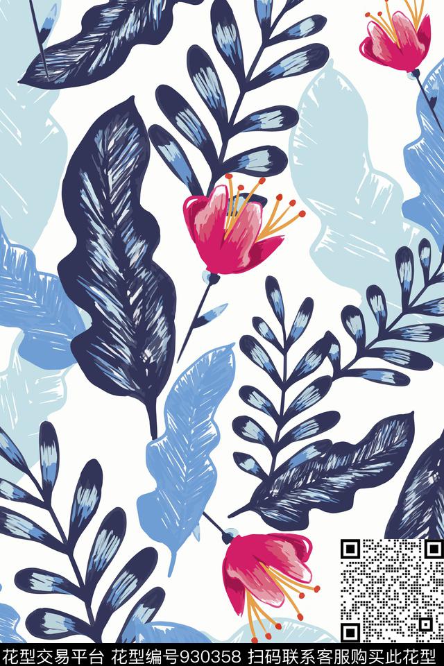 小碎花女装手绘花卉数码印花华亿平台下载（图片编号: 930358） - 瓦栏（Walan）