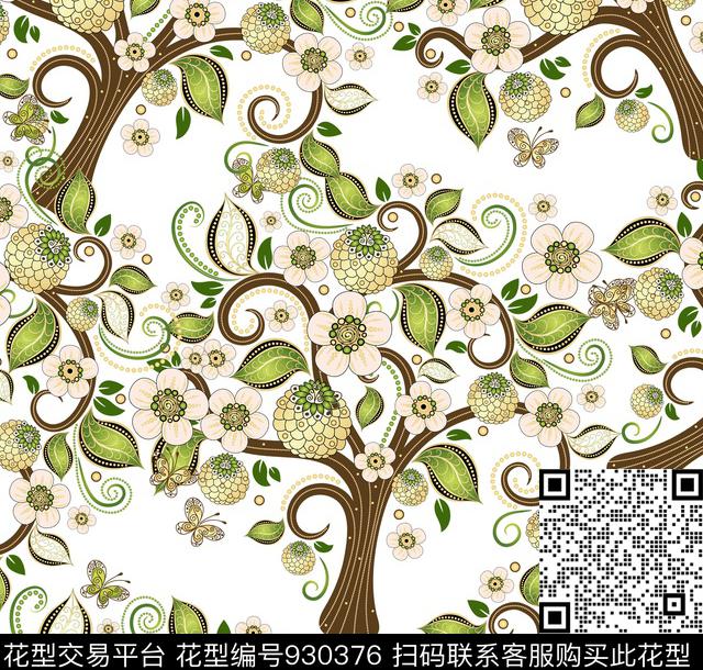 数码华亿平台手绘花卉花纹数码印花华亿平台下载（图片编号: 930376） - 瓦栏（Walan）