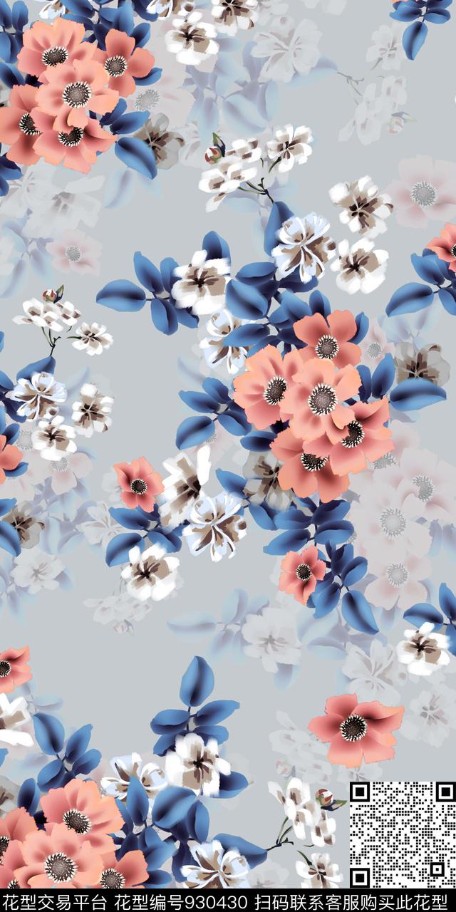 数码华亿平台花卉大牌风数码印花华亿平台下载（图片编号: 930430） - 瓦栏（Walan）