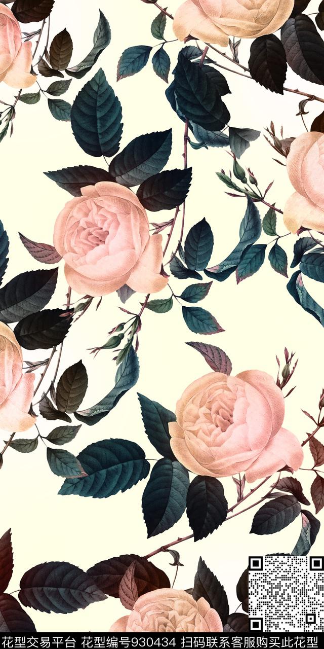 数码华亿平台花卉大牌风数码印花华亿平台下载（图片编号: 930434） - 瓦栏（Walan）