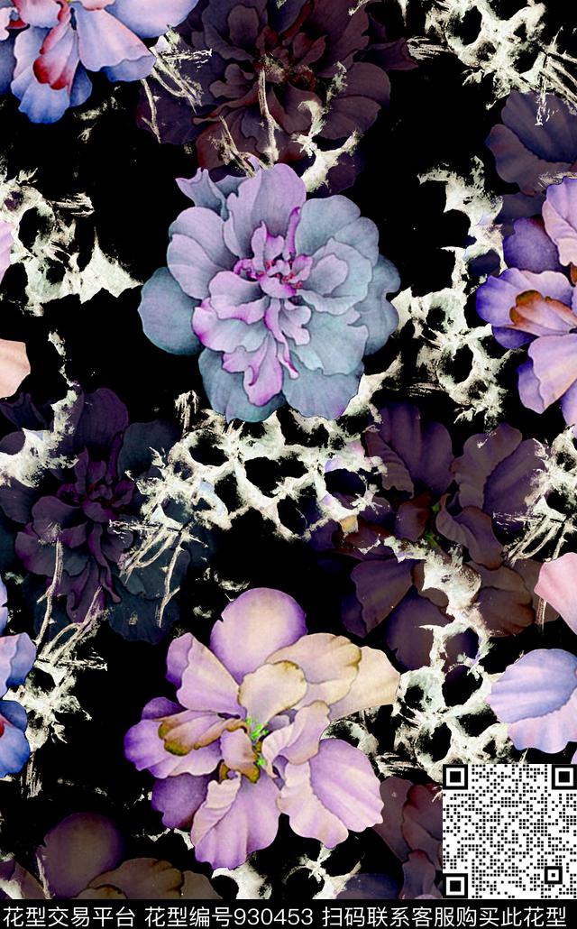 大花抽象水墨风数码印花华亿平台下载（图片编号: 930453） - 瓦栏（Walan）