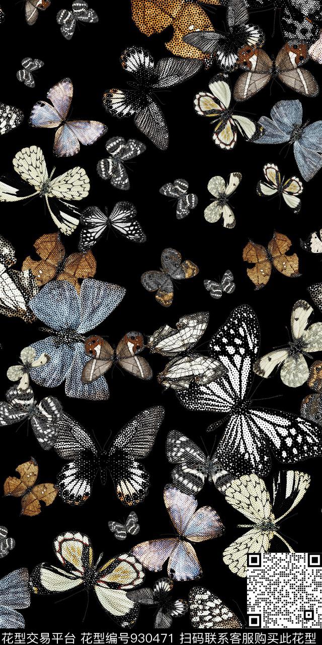 数码华亿平台黑白华亿平台蝴蝶数码印花华亿平台下载（图片编号: 930471） - 瓦栏（Walan）
