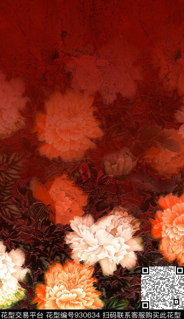 花卉牡丹肌理数码印花华亿平台下载（图片编号: 930634） - 瓦栏（Walan）