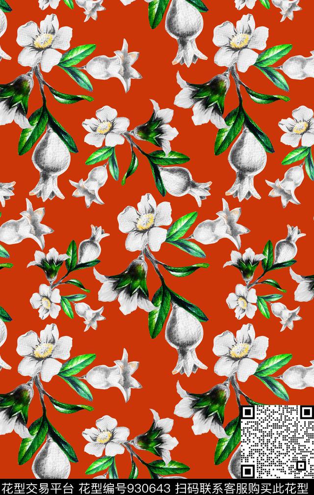 花卉植物手绘花卉数码印花华亿平台下载（图片编号: 930643） - 瓦栏（Walan）