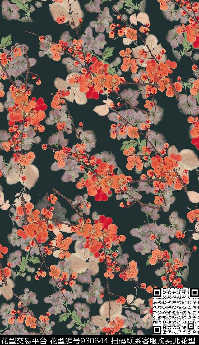 花卉国画手绘花卉数码印花华亿平台下载（图片编号: 930644） - 瓦栏（Walan）