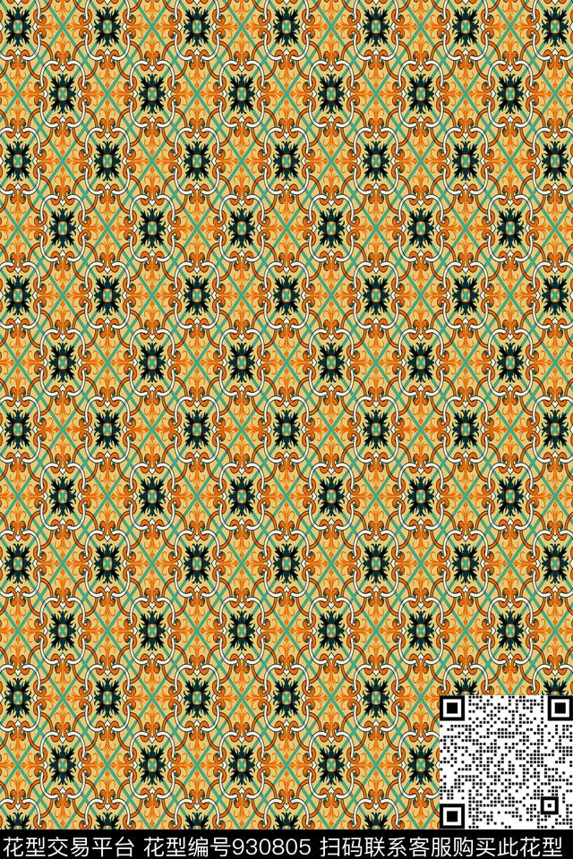 小碎花格子衫几何花卉传统印花华亿平台下载（图片编号: 930805） - 瓦栏（Walan）