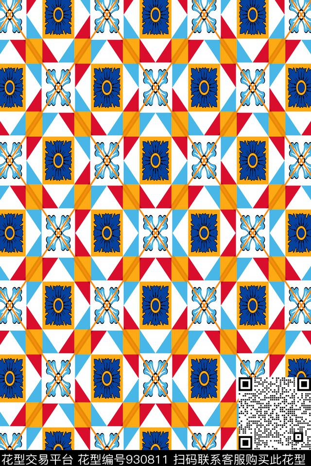 小碎花格子衫几何拼花传统印花华亿平台下载（图片编号: 930811） - 瓦栏（Walan）