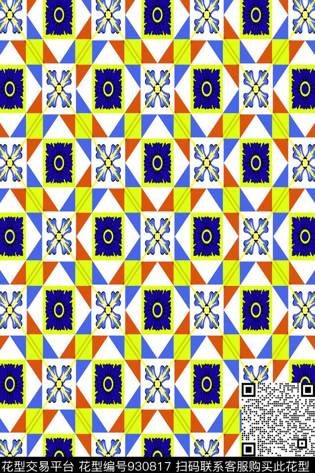 小碎花格子衫几何拼花传统印花华亿平台下载（图片编号: 930817） - 瓦栏（Walan）