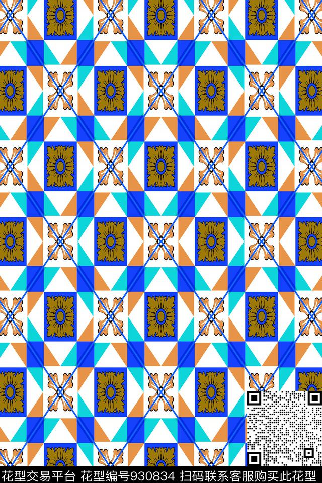 小碎花格子衫几何拼花传统印花华亿平台下载（图片编号: 930834） - 瓦栏（Walan）