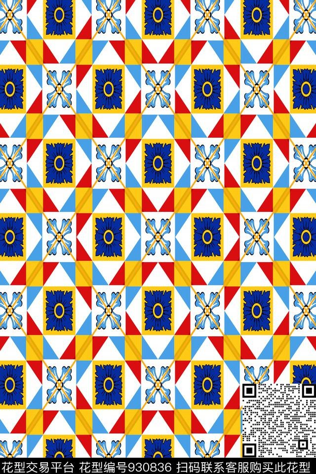 小碎花格子衫几何拼花传统印花华亿平台下载（图片编号: 930836） - 瓦栏（Walan）